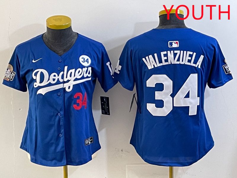 Youth Los Angeles Dodgers 34 Valenzuela Blue Game 2025 Nike MLB Jersey style 1